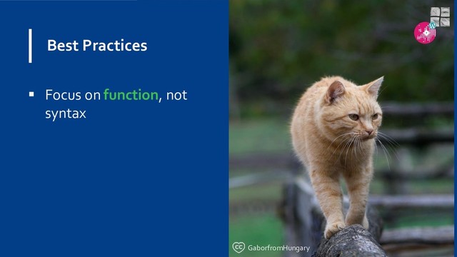 Best Practices
 Focus on function, not
syntax
GaborfromHungary
