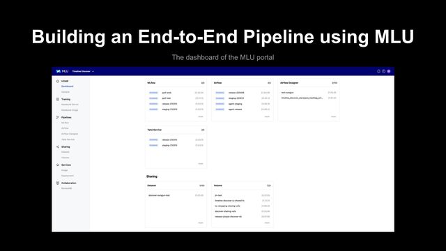 Building an End-to-End Pipeline using MLU
The dashboard of the MLU portal
