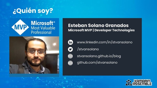 Esteban Solano Granados
Microsoft MVP | Developer Technologies
www.linkedin.com/in/stvansolano
/stvansolano
stvansolano.github.io/blog
¿Quién soy?
github.com/stvansolano
