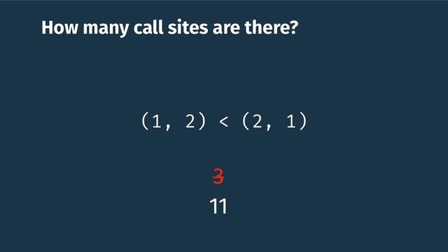 How many call sites are there?
(1, 2) < (2, 1)
3
11
