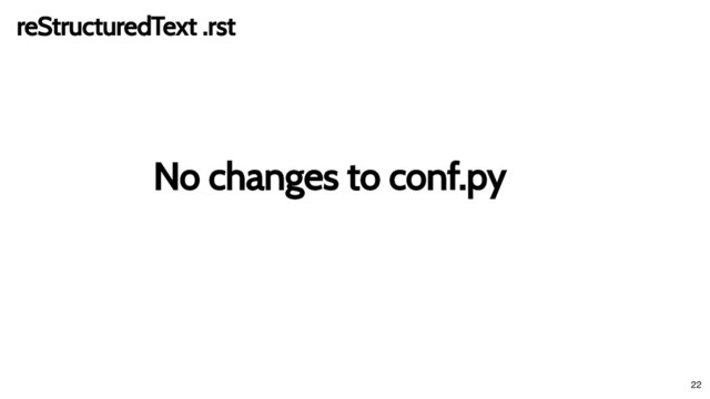 No changes to conf.py
No changes to conf.py
reStructuredText .rst
reStructuredText .rst
22
