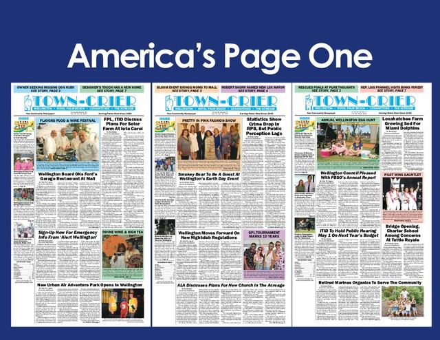 America’s Page One
Volume 40, Number 15
April 12 - April 18, 2019
Your Community Newspaper Serving Palms West Since 1980
TOWN-CRIER
THE
WELLINGTON • ROYAL PALM BEACH • LOXAHATCHEE • THE ACREAGE
INSIDE
DEPARTMENT INDEX
NEWS ..............................3 - 22
LETTERS ................................. 4
NEWS BRIEFS ........................ 7
PEOPLE .................................. 8
SCHOOLS ............................... 9
COLUMNS ............................18
BUSINESS ............................ 21
CALENDAR ...........................22
SPORTS .........................23 - 24
CLASSIFIEDS ............... 25 - 26
Visit Us On The Web At
WWW.GOTOWNCRIER.COM
By Denis Eirikis
Town-Crier Staff Report
Palm Beach Sheriff Office Dis-
trict 9 Capt. Ulrich Naujoks pre-
sented the latest crime statistics
to the Royal Palm Beach Village
Council last week, which showed
that the crime index in the village
has fallen for the fifth consecutive
year.
At the Thursday, April 4 meet-
ing, it was noted that while the
village suffered an unusual two
murders during the reporting pe-
riod, after zero in the previous four
years, robberies are at the lowest
level in more than 20 years.
The population of the village has
almost doubled since 1998, when
there were 8 reported robberies
in the village, and only 9 robber-
ies were reported last year. More
good news included that home
burglaries plummeted from 61 in
2017 to 24 in 2018. Vehicle theft
dropped from 61 to 45 reports, and
aggravated assault fell from 51 to
43 incidents.
Larceny, which includes shop-
lifting, rose slightly from 663 in-
cidents to 690 incidents. Incidents
at the Walmart store on State Road
7, which draws customers from
across the region, continues to lead
the way in that category.
Whether crime is on a rising
trend or is falling is hugely im-
portant. It can affect how much is
spent on policing and other related
services, how people vote and
even property values.
“Americans across the country
are more afraid of crime, even
though the crime rates are down,”
Nikki Usher of George Washing-
ton University said in a recent
interview. “The media is reporting
crime more, and in new ways. The
more people consume bad news in
the world, the more they believe it
is more dangerous than it really is.”
That might explain the discon-
nect between the actual statistics
reported and an informal survey
this week on Royal Palm Beach
Speaks, a social media site that
boasts more than 3,000 members.
In a self-selected survey, members
who chose to respond, by a margin
of about 10 to 1, felt crime that is
actually rising in the village.
“Regardless of what the statis-
tics say — and we know they can
be manipulated — many Royal
Palm Beachers, especially long-
time residents, feel inundated by
crime, and it is adversely affect-
ing our quality of life,” longtime
resident Bob Markey said. “Those
of us who have been here for years
are shocked to the point of consid-
ering moving away.”
Jamieson Joseph, a transplant
from New York, disagrees.
“These people have no idea
what a crime-filled town is like,”
he said. “Ten years ago, few
people were posting about crimes
on Facebook and social media.
We didn’t have cameras/videos
on our homes and phones. People
just weren’t as aware of crime in
the neighborhood as we are now.”
Counterpoint Estates resident
Rhonda Dunker agreed.
“You see the same posts over
and over. It’s sort of an onslaught
on your brain,” she said. “Posts
like, ‘Do you know this person
who rang my doorbell?’ … Which
may be nothing at all or may be
crime related, but it’s still hitting
your brain all the time and reg-
istering.”
She also feels that society is
more suspicious and pays more
attention to their surroundings
nowadays. “We are seeing a lot
more online than we ever knew
about in the past before the internet
and access 24/7 to news, informa-
tion and posts,” Dunker said.
Dunker noted that she feels
much more vulnerable to crime
in Royal Palm Beach than she did
when living in Wyoming.
The FBI’s Uniform Crime Re-
porting (UCR) program is a na-
tionwide, cooperative statistical
effort of nearly 18,000 municipal,
college/university, county, state,
tribal and federal law enforcement
agencies voluntarily reporting data
on crimes brought to their atten-
tion. However, the FBI specifi-
Statistics Show
Crime Drop In
RPB, But Public
Perception Lags
See RPB CRIME, page 22
PRETTY IN PINK FASHION SHOW
BLOOM EVENT BRINGS MOMS TO MALL
SEE STORY, PAGE 3
By Ron Bukley
Town-Crier Staff Report
At a meeting on Tuesday, April
9, members of the Acreage Land-
owners’ Association Board of
Directors expressed concern about
plans by Connect Church to build
a new worship center at the south-
east corner of Seminole Pratt
Whitney Road and Banyan Blvd.
The new facility is in its early
stages of planning with Palm
Beach County, whose planners
reviewed the application recently.
Connect Church has a permanent
location on Okeechobee Blvd. in
Royal Palm Beach with Sunday
attendance of about 600, and cur-
rently also holds Sunday meetings
attended by about 200 congregants
at Seminole Ridge High School.
ALA Board Member Dixie
ALA Discusses Plans For New Church In The Acreage
Thiery said she was aware that the
church had put in an application
for development with the county
but was concerned that the church
had not made an effort to contact
the ALA or the Indian Trail Im-
provement District.
“We should be working with
them to find out what’s going
on with building,” Thiery said.
“People are supposed to come
through us. I got an e-mail from
the county, and they kind of acted
like they don’t have to recognize
us whatsoever. They didn’t tell
ITID what was going on either.”
Pastor Dale Faircloth said the
site, located between Westlake to
the south and the Publix shopping
plaza to the north, is about 6.75
acres. The design will be similar in
design to existing nearby facilities,
By M. Dennis Taylor
Town-Crier Staff Report
Outdoor icon Smokey Bear
turns 75 this year, and as part of the
year-long commemoration, he is
appearing at the free Earth Day &
Arbor Day Celebration at the Wel-
lington Amphitheater on Saturday,
April 27 from 4 to 7 p.m. The
observance will be immediately
followed by a Heart tribute concert
featuring Love Alive.
“Provided he isn’t called away
to a fire, Smokey Bear will be at
the event, courtesy of the Forestry
Service,” said event organizer Mi-
chelle Garvey, Wellington’s assis-
tant parks and recreation director.
Garvey explained that the kids
enjoy meeting the costumed char-
acter, who will help the children
and the Wellington Village Coun-
cil plant a tree on the grounds in
honor of Arbor Day.
“The celebration begins with
proclamations about Earth Day
and Arbor Day by the council, who
will be planting the commemora-
tive tree with the help of Smokey
Bear and the children,” she said.
The full afternoon of fun and
learning features more than 20
local vendors with earth-friendly
products, favorite food trucks and
more.
“We partner with the Public
Works Department, the Welling-
ton Tree Board, the Wellington
Garden Club and the Wellington
Art Society, which will be selling
nature-related items,” Garvey said.
“The Tree Board and the Garden
Club [members] will be giving
away free seedlings and provid-
ing information on proper pruning
techniques, composting and just
sharing their extensive knowledge
with the community.”
In addition to the free seedlings
and other giveaways, there will be
plenty of advice from experts and
demonstrations of proper tech-
niques. There is even a chance to
win a tree in a 15-gallon container
that is ready to transplant into
some lucky, free-raffle winner’s
yard to provide shade in just a
few years.
By Gina M. Capone
Town-Crier Staff Report
A new village ordinance regulat-
ing nightclubs was given its initial
approval by the Wellington Village
Council after a public hearing on
Tuesday, April 9.
Spawned by a request from
the Palm Beach County Sheriff’s
Office after arrests at a concert in
the Suri West parking lot in Wel-
lington last August, ordinance
2019-03 is intended to minimize
the negative effects associated with
nightclubs.
Village Manager Paul Schofield
explained that the ordinance was
written to adopt similar rules like
the ones in Palm Beach County,
and is designed to combat under-
age drinking, while addressing the
businesses that may be affected.
Planning, Zoning & Building
Director Bob Basehart explained
that the measure is intended to
of “nightclub,” as well as minor
definitions of “cocktail lounge”
and “restaurant.”
Secondly, the standards that are
implemented by the ordinance will
go into the land development regu-
lations. This allows the village to
grandfather-in existing businesses
that operate as nightclubs and re-
quire village approval of any new
establishments that want to enter
into the same business.
Thirdly, the ordinance estab-
lishes specific criteria to determine
whether a business is a nightclub.
If the establishment has four out of
six criteria, it would be classified
as a nightclub.
These criteria are if a cover
charge is paid, there is a dance
floor or live music, alcohol is
served, a onetime membership
fee is paid, or the event happens
during the specified hours, since
Smokey Bear To Be A Guest At
Wellington’s Earth Day Event
Wellington Moves Forward On
New Nightclub Regulations
See EARTH DAY, page 22
Women of the Western Communities held its annual fundraiser “Pretty in Pink” Spring Brunch &
Fashion Show on Sunday, April 7 at the Wellington National Golf Club. Funds raised benefit the
Mary Rubloff YWCA Harmony House and Women of the Western Communities scholarships. KOOL
105.5 Morning Show Hosts Mo Foster and Sally Sevareid once again emceed this event, and
Stein Mart provided fashions and accessories. Shown above are Mair Armand, Sally Sevareid, Mo
Foster, Maggie Zeller, Jo Cudnik, Allyson Samiljan and Maureen Gross. MORE PHOTOS, PAGE 12
PHOTO BY DENISE FLEISCHMAN/TOWN-CRIER
The diversity of the polo community was on full display during
the 10th annual Land Rover Palm Beach International Gay
Polo Tournament, held on Saturday, April 6 at the International
Polo Club Palm Beach. Shown above are Bradley Kompo, Celia
Taylor, Jose Cano and Josh Elmassien. MORE PHOTOS, PAGE 5
PHOTO BY DENISE FLEISCHMAN/TOWN-CRIER
See CHURCH, page 22
ROBERT SHORR NAMED NEW LOX MAYOR
SEE STORY, PAGE 4
Children will have a bevy of
kids’ activities to enjoy, including
face painting, a coloring mural,
learning about recycling and re-
specting the earth, plus the oppor-
tunity to meet the longest-running
public service trade character in
U.S. history.
Born by the hand of graphic art-
ist Albert Staehle on Aug. 9, 1944,
Smokey Bear was a commission
by the USDA Forest Service and
the Ad Council. Conceived as
painted artwork of a fictional bear
named Smokey, the character
would become the symbol for for-
est fire prevention for generations.
Smokey worked with Bambi and
other Disney characters on a poster
when he was less than a year old.
A popular anthem a decade later
by Steve Nelson and Jack Rollins
seemed to give Smokey the middle
name “The” to fit the rhythmic
lyrics of the song.
“But the name has always been
Smokey Bear,” Garvey noted.
It is a moniker that has been
further the efforts that the council
has made over the last several
years to minimize and eliminate
the negative effects that nightclubs
have on the surrounding public.
He said that some of the issues of
nightclubs are underage drinking,
patrons overindulging in alcohol
and being the cause of accidents,
and vandalism in parking lots and
surrounding neighborhoods, to
name a few.
After the PBSO suggested that
Wellington adopt the county ordi-
nance or something similar, Base-
hart said that village staff elected
to adopt a similar ordinance that
would allow the municipality
to oversee the ordinance and fit
Wellington’s local needs and
objectives.
The ordinance has three com-
ponents. The first is to specifi-
cally define a nightclub. The
ordinance amends the definition
Groves Council Reviews
Upcoming Applications
Planning Consultant Jim Fleis-
chmann reviewed several items
last week that will be coming be-
fore the newly configured Loxa-
hatchee Groves Town Council in
the near future, including devel-
opment applications requesting
to add retail uses to an existing
application for office space, and
another requesting commercial
use near but not directly on
Southern Blvd. Page 3
Broncos Reclaim Lax
Rivals Cup With 11-7
Win Over Wellington
The Palm Beach Central High
School boys lacrosse team trav-
eled across town to take on host
Wellington High School on Fri-
day, April 5 and bested the Wol-
verines 11-7 for a big win. The
victory marks the first in four
years for the Broncos against
Wellington, and in the wake of
their performance, Palm Beach
Central reclaimed the Outback
Rivals Cup. Page 23
See NIGHTCLUBS, page 4
GPL TOURNAMENT
MARKS 10 YEARS
Pages 18 thru 19
2019
GUIDE
such as the Acreage library, the
Publix shopping center and the
Walgreens store.
“All that is set by code by the
county, so you have to have wrap-
around porches and those type of
things,” Faircloth said. “By the
time you meet their code, you’ve
pretty well built a building that
looks like the others.”
The main building will be on
Seminole Pratt Whitney Road with
landscaping buffers on the road
and a parking lot east of Banyan
Blvd.
“We’re currently rolling it out to
the church,” Faircloth said. “We’re
doing that on April 28.”
Thiery said she was concerned
that the congregation is using ITID
roads.
“They have some kind of ex-
emptions,” Thiery said. “I don’t
know what they are… but they
didn’t talk to ITID. That’s our
drainage, that’s our roads.”
Faircloth said the congregation
has met at Seminole Ridge for the
past four years.
“I go out there on Sunday morn-
ing and, quite honestly, there’s
no traffic on Sunday morning,”
he said.
Faircloth said Phase 1 of the proj-
ect will call for a 10,000-square-
foot multi-purpose building with
parking and a stormwater basin
on-site.
“Phase 1 of the building will seat
275,” he said. “There’s a couple
of reasons why we haven’t been
to any boards to talk about it. One
is we just closed on it on Feb. 28,
so we really just got the land…
This is not something that we
have completely rolled out to the
church yet.”
Faircloth said the church is still
at the beginning of the necessary
approval process.
“If there is concern, and they
would be open to have me come
talk to them, I would love to
do that,” he said. “We’re in the
process of trying to put together a
master site plan proposal. I’d love
to think that we could complete
that by the end of the year.”
Faircloth said he understands
Acreage residents’ negativity to
new development.
“My guess is the people of
The Acreage are feeling put upon
with all the development that’s
happening, and they’ve become
‘Paws At The Mall’ Lets
Guests Meet Dogs And
Shop At Dog Retailers
Animal Rescue Force of South
Florida, Barky Pines Animal
Rescue & Sanctuary and Palm
Beach County Animal Care &
Control hosted Paws at the Mall
on Friday, April 5 at the Mall at
Wellington Green. During the
event, dogs were available for
adoption. Mall guests had the
chance to play with dogs, shop
from a variety of dog retailers,
enjoy kids’ activities and more.
Page 10
Wycliffe Stiffs Stickball
League Celebrates 17
Years At Luncheon
The Wycliffe Stiffs celebrated
its 17th anniversary at the
Wycliffe Golf & Country Club
on Thursday, April 4, showing
that the game of stickball is
alive and well. The luncheon
included special performances
by players and lots of laughs for
guests. Page 17
Volume 40, Number 16
April 19 - April 25, 2019
Your Community Newspaper Serving Palms West Since 1980
TOWN-CRIER
THE
WELLINGTON • ROYAL PALM BEACH • LOXAHATCHEE • THE ACREAGE
INSIDE
DEPARTMENT INDEX
NEWS ..............................3 - 20
LETTERS ................................. 4
NEWS BRIEFS ........................ 7
PEOPLE .................................. 8
SCHOOLS ............................... 9
COLUMNS ............................ 16
BUSINESS ............................19
CALENDAR ...........................20
SPORTS ........................ 21 - 22
CLASSIFIEDS ................23 - 24
Visit Us On The Web At
WWW.GOTOWNCRIER.COM
By Ron Bukley
Town-Crier Staff Report
Florida Power & Light repre-
sentatives presented plans to build
a solar farm on the Iota Carol prop-
erty to the Indian Trail Improve-
ment District Board of Supervisors
on Wednesday, April 17.
The Iota Carol property, al-
most entirely surrounded by the
GL Homes residential property
west of The Acreage, was denied
permission to build homes there
by the Palm Beach County Com-
mission in 2017. The land was
subsequently sold to FPL.
Matt Silver, FPL project man-
ager for the solar farm, said the
energy center will be called the
Sabal Palm Solar Energy Center.
“We have a property formerly
known as the Iota Carol property,
and we are going to be installing
our second solar energy farm here
in Palm Beach County,” Silver
said, explaining that the solar farm
will be located on the southern half
of the 1,288-acre property north of
60th Street between Carol Street
and 190th Trail.
“We believe solar energy centers
make great neighbors,” he said.
“They are virtually silent. There’s
no lights at night or anything to
that effect. There’s no increase
in traffic. Once it’s in operation,
there’s no water and certainly no
fuel. There won’t be any pipelines
or anything like that for a solar
plant.”
He added that the solar panels
sit low to the ground at about 6.5
to 8 feet, and the farm will remove
a carbon emissions equivalent of
12,000 cars.
“It will power about 15,000
homes right here in Palm Beach
County and create about 200 con-
struction assembly jobs once it’s
under construction,” Silver said.
The first phase will remove any
invasive exotic plants.
“The remaining vegetation will
not be taken out because it’s on our
neighbor’s property,” Silver said.
“I will add that there’s no noise
when you’re standing at the edge
of the property. It’s essentially
ambient noise.”
Supervisor Tim Sayre asked
how high the fence will be, and
Silver said the fence will be six
feet.
“Did you get a waiver from the
county? Because fences across
front yards can only be 4 feet high,
and I don’t know if they consider
all that access front or not because
there’s not an actual physical
house on it,” Sayre said.
Silver said that to his knowl-
edge, FPL has not been required to
get a waiver, but he would speak
to the county about it.
“We’re currently in the [devel-
opment review] process, so I’m
sure we’ll be getting some more
comments back,” Silver said.
Sayre added that he was aware
that the remaining 640 acres is
planned for agriculture, but he
asked if there were long-range
plans.
“It’s entirely possible that there
could be a second solar energy
center,” Silver said, adding that
the panels for the planned energy
center will be fixed, facing roughly
southward.
Sayre said that he was con-
cerned about plans to bring in a
huge transformer on a large truck.
“I assume you’re bringing it
down Northlake [Blvd.] to Semi-
nole Pratt Whitney [Road] and
then down Orange [Blvd.] all the
way out to the field there?” Sayre
asked.
Silver said that was one of the
discussions FPL would need to
have with ITID.
The construction is slated to go
on for nine months.
“You’re going to be moving all
kinds of equipment, and I don’t
know how many solar panels,”
Sayre said. “I don’t know what
they weigh, but will you be over-
weight on the semis going in and
out on the roads?”
“They won’t be overweight,”
Silver replied. “They will be fol-
lowing [Florida Department of
Transportation] laws.”
Sayre explained that he is con-
cerned about the impact on Acre-
age roads.
“The long-term impact on the
roads based on what it does to the
substructure under the road with
all the weight on it,” Sayre said.
FPL, ITID Discuss
Plans For Solar
Farm At Iota Carol
See SOLAR FARM, page 4
FLAVORS FOOD & WINE FESTIVAL
OWNER SEEKING MISSING DOG RUBY
SEE STORY, PAGE 3
By Gina M. Capone
Town-Crier Staff Report
Urban Air Adventure Park,
an indoor family entertainment
attraction, made its debut last
weekend, opening at the site of the
former H.H. Gregg store in front
of the Mall at Wellington Green.
The highly anticipated business
launched with two days of grand
opening festivities.
Families gathered at the grand
opening to assess and enjoy the
unique amenities, such as vir-
tual reality, the ropes course and
climbing walls, jumping on tram-
polines and playing in the tubes
playground.
Children engaged in recreation
while parents watched or passed
time snacking at the Urban Café
or sipping wine and beer at the
New Urban Air Adventure Park Opens In Wellington
parents’ lounge, where bar stools
and tables face television screens.
The cool temperature indoors
allowed patrons to enjoy physical
activities inside, out of the hot sun,
and even host birthday parties in
the oversized private rooms. Each
party room includes a long table
with a television, a private host
who attends to all of the details and
makes sure the birthday girl or boy
has the right decorations and food
to enjoy the special day.
Saleem Fernandez from Texas
and Bobby Kreusler from Florida
own the new Wellington facility.
Both were on hand to greet the
community with a soft opening on
Friday, April 12 for first respond-
ers, and to meet the general public
at the grand opening on Saturday,
April 13.
By Gina M. Capone
Town-Crier Staff Report
Wellington’s Architectural Re-
view Board approved exterior
modifications for the 6,000-square-
foot Ford’s Garage restaurant site
at the Mall at Wellington Green on
Wednesday, April 17.
The burger and beer chain is
slated to open on June 4, and the
Wellington restaurant will be the
first to open on the east coast of
Florida.
Ford’s Garage was seeking
board approval of a metal insulated
canopy, railings, colors and modi-
fications to the exterior elevations
of the building. The Planning &
Zoning Department received a
justification statement from Sol
Design LLC, the architect of
record.
Representing Ford’s Garage
was Stacy Cofield, joint venture
partner for Ford’s Garage South
Florida, as well as Carlos Molnar
and Joseph Caiazza of Sol Design.
“This is our first meeting for
the exterior canopy area and en-
closures for the patios,” Molnar
said before the meeting. “We
have been under construction for a
couple of months now at the Mall
at Wellington Green for the interior
work, and now we are working on
bringing along the exterior.”
The restaurant will be located
near the main entrance to the mall
near the food court. The Welling-
ton location is important to Ford’s
Garage.
“We have roots here because of
our past association with Outback
Steakhouse,” Cofield said. “Tim
Gannon, one of our original found-
ers of Outback, resides in Palm
Beach and has for some time. So,
we are resource-rich here with past
management and employees. We
have a very rich relationship with
Starwood Capital Group as well.”
Starwood Capital Group is the
owner of the Mall at Wellington
Green.
Cofield explained why Ford’s
Garage is unique. “The restaurants
are unique because all of the food
is fresh. We don’t use any frozen
By M. Dennis Taylor
Town-Crier Staff Report
Wellington officials are hoping
that before the upcoming hurricane
season begins, as many people as
possible will register for the new
Wellington Alert system that pro-
vides emergency information from
the village, Palm Beach County
and the Federal Emergency Man-
agement Association’s integrated
public alert system.
“It is so important that residents
register now before a storm hits
our area,” said Liz Nunez with
Wellington’s public communica-
tions department. “We are going to
be very active on getting as many
people signed up as possible.”
Residents should expect an
intensive campaign over the next
few weeks trumpeting the new
community alert system that re-
places the old Code Red system.
People who received the older
While most people are likely
to sign up for alerts in English,
speakers of other languages can
get their alerts translated in 11
languages, including Spanish and
Creole, Nunez said.
Registration for Alert Wel-
lington is simple. Just go to the
village’s web site at www.wel-
lingtonfl.gov starting next week
and sign up. Even with the word
just now starting to get out, there
are already several hundred names
on the list. “Of course, we want to
get as many people as possible,”
Nunez said.
Nunez noted that because of the
village’s growing senior popula-
tion and that, as a group, the senior
segment is less likely to use social
media, the village is offering
plenty of assistance getting seniors
signed up for the new alert system.
Using a computer is necessary
Wellington Board OKs Ford’s
Garage Restaurant At Mall
Sign-Up Now For Emergency
Info From ‘Alert Wellington’
See ARB, page 4
Flavors of Wellington, the annual food and wine festival hosted by the Wellington Chamber of
Commerce, returned to the Palm Beach International Equestrian Center on Friday, April 12 for
an evening of music, food and fun. Shown above are Wycliffe Golf & Country Club’s Executive
Chef Christopher Park, Chef Zoltan Beders, Shayn Klis and Jesus Longo, who took the Best in
Show Display award. MORE PHOTOS, PAGE 5
PHOTO BY CALLIE SHARKEY/TOWN-CRIER
“Divine Wine and High Tea With an Oriental Flair” was held
on Sunday, April 14 at the original Wellington Mall. Proceeds
went to the Vivian and Adrienne Ferrin Memorial Scholarship
Fund. My Lovely Couture provided fashions for a fashion show.
Shown above are Hildreth Stoddart Brown and Audrey Gordon.
MORE PHOTOS, PAGE 15
PHOTO BY DENISE FLEISCHMAN/TOWN-CRIER
See URBAN AIR, page 4
DESIGNER’S TOUCH HAS A NEW HOME
SEE STORY, PAGE 7
products. There is a heightened
awareness of the service. There is
uniqueness in the brand. The menu
is innovative. We are a family
driven restaurant,” he said.
The original location of Ford’s
Garage opened in the historic dis-
trict of Fort Myers in 2012, close
to the famed winter residence of
Henry Ford. With 12 locations,
Ford’s Garage at the Mall at Wel-
lington Green will have a similar
feel, with the ambiance of being
in a service station in the 1920s
with vintage Ford vehicles and
gas pumps.
The menu has an assortment
of gourmet burgers, chicken and
vegetarian products with salads
and light fare to please everyone.
They also specialize in “comfort
food” with the likes of homemade
meatloaf, chili and macaroni and
cheese.
American craft beer is the spe-
cialty of the restaurant, but they
also offer wine and cocktails, as
well as non-alcoholic beverages.
Code Red messages must sign up
for the new system. “That way, the
contacts and names are as current
as possible,” Nunez said.
The system will call a traditional
home landline, send a text to a cell
phone and/or an e-mail to reach
residents. There is an associated
app called “Alert Me Mobile,”
which can be downloaded for free
and works on Apple or Android
phones or smartwatches.
“The messages can alert you
about hurricanes, storms, torna-
does and other weather events,
evacuation orders, boil water
notifications, road closings — both
emergency closings and things like
inconvenient lane closures before
a commute — and even commu-
nity events,” Nunez explained.
“It lets residents determine what
information they would like to
receive and how they would like
to receive it.”
Indian Trail Workshop
Considers Changes
In Staff Benefits
The Indian Trail Improvement
District Board of Supervisors
wrestled with its organizational
and salary-range chart at a
workshop Wednesday, April 17,
trying to keep staff salaries and
benefits competitive, so it does
not lose experienced staff in a
competitive job market. Page 3
Bronco Girls Lacrosse
Team Dominates
Seminole Ridge 16-2
The Palm Beach Central High
School girls lacrosse team host-
ed rival Seminole Ridge High
School on Wednesday, April
10 and dominated the Hawks
16-2. The victory added to the
celebration of the Broncos’ se-
nior night. Palm Beach Central
(6-9) opened up the contest in
control of the tempo. Page 21
See ALERT, page 4
DIVINE WINE & HIGH TEA
Pages 16 thru 17
2019
GUIDE
Kreusler, a West Palm Beach na-
tive, knows the area and works in
the sports management business.
He believes, as does Fernandez,
that Wellington is the perfect com-
munity for Urban Air Adventure
Park, which has 79 franchise stores
in the United States, Canada and
the United Kingdom.
Fernandez, an entrepreneur and
businessman, owns four Urban
Air franchise locations in Texas
and Arkansas, and now in Florida.
“Urban Air Adventure Park is
a big deal out west and is now
catching on in the east coast,” he
explained. “All of our stores are
well staffed, clean and sanitized,
where we take pride in the décor,
and what we offer families.”
The father of three girls, Fernan-
Patron Brostrie Scayle (center) is helped in a virtual reality
adventure by Urban Air staff members Erik and Adam Dokken.
PHOTO BY GINA M. CAPONE/TOWN-CRIER
Wellington Seniors Club
Spring Dinner Dance
The Wellington Seniors Club
held its annual Spring Dinner
Dance on Friday, April 12 at
the Mayacoo Lakes Country
Club. Lu White & Friends played
oldies music that kept guests
dancing all evening. One lucky
person from each table won the
fresh floral centerpieces.
Page 13
Wellington Garden Club
Presents Unique Tour
The Wellington Garden Club’s
largest fundraiser of the year
brought a sold-out crowd on
a special tour of the Deeridge
Farms gardens on Saturday,
April 13. The tour covered more
than 60 acres of farms and
gardens. Page 10
Volume 40, Number 17
April 26 - May 2, 2019
Your Community Newspaper Serving Palms West Since 1980
TOWN-CRIER
THE
WELLINGTON • ROYAL PALM BEACH • LOXAHATCHEE • THE ACREAGE
INSIDE
DEPARTMENT INDEX
NEWS ..............................3 - 18
LETTERS ................................. 4
PEOPLE .................................. 8
SCHOOLS ............................... 9
NEWS BRIEFS ......................13
COLUMNS ............................ 16
BUSINESS ............................ 17
CALENDAR ...........................18
SPORTS ........................ 19 - 20
CLASSIFIEDS ............... 21 - 22
Visit Us On The Web At
WWW.GOTOWNCRIER.COM
By Ron Bukley
Town-Crier Staff Report
Loxahatchee Groves has a new
neighbor, on an 80-acre site, grow-
ing sod for the Miami Dolphins
and the Hard Rock Stadium in
Miami Gardens.
Matt Tacilauskas manages the
facility, located north of North
Road between B and C roads. He
said that the first planting of sod is
now growing.
“That’s the first field we plant-
ed,” Tacilauskas said. “We’re hop-
ing it will be ready for use during
the football season this fall.”
Tacilauskas was a golf course
superintendent for 20 years, most
recently at the Palm Beach Coun-
try Club, before he started working
for the Dolphins, first as a consul-
tant and then taking over the sod
operation.
The Dolphins organization
bought the site last year and has
been busy preparing the land and
transplanting more than 1,000 na-
tive sabal palms that were on the
site to the front to act as a buffer.
The Dolphins previously were
using independent contractors
in Alabama, Georgia and North
Carolina to haul in sod. The fran-
chise saw the opportunity to source
the sod locally, keeping the busi-
ness in Florida and cutting down
on the environmental footprint to
transport it.
The site includes 100 percent
water retention to ponds located on
site. “We’re injecting a lot of their
ways into this place in regard to
how it’s set up environmentally,”
Tacilauskas said. “One-hundred
percent of this property is self-
contained. Right up to the perim-
eter, all the water comes back to
these ponds.”
The site includes a maintenance
Loxahatchee Farm
Growing Sod For
Miami Dolphins
See SOD FARM, page 7
ANNUAL WELLINGTON EGG HUNT
RESCUED FOALS AT PURE THOUGHTS
SEE STORY, PAGE 3
By Denis Eirikis
Town-Crier Staff Report
The Marines are ready to land in
Royal Palm Beach, which is great
news for area nonprofit organiza-
tions as squads of retired Marines
and other veterans act as a free
cavalry, showing up to provide
manpower and skills, ready for
hard work.
Unified Dream, a nonprofit
organization headquartered in
Royal Palm Beach, is made up of
about 50 local veterans. Under the
command of retired Marine Corps
Sgt. Jake Hampu, Unified Dream
partners with local organizations
in need of help.
Their mission is that of serving
organizations needing manpower,
while providing disabled Marines
with the therapeutic value of
Retired Marines Organize To Serve The Community
working hard alongside others on
a detail of cooperation for mutual
benefit. Helping other nonprofits
and thereby helping themselves,
they bring light where lives may
have grown dark, lost in the shad-
ows of time after active duty.
“We breed warriors, send them
off to battle, bring them back, give
them a DD 214 and handshake,”
said Hampu, who explained that
society too often writes these
service men and women off and
forgets them as they return, broken
by war.
Hampu recounted heartbreaking
stories of loss as he described that
some veterans with Post Traumatic
Stress Disorder (PTSD) are so un-
derserved, sometimes so broken,
that they have started to commit
suicide at startling rates. “Vets
By Gina M. Capone
Town-Crier Staff Report
Palm Beach County Sheriff’s
Office Capt. Rolando Silva pre-
sented the PBSO’s District 8 an-
nual report comparing statistics
from 2018 to the previous year
at the Wellington Village Council
meeting on Tuesday, April 23.
“This report will reveal that we
have had a banner year,” explained
Silva, commander of the PBSO’s
substation in Wellington. “As far
as our trajectory with reported
crimes, it is continuing to get
better.”
Silva led the council through a
PowerPoint presentation focused
on crime statistics.
“Person crimes, property crimes
and crashes are all down,” he
noted. “Arrests are down a little
bit with robberies. We had 13 rob-
bery arrests in 2017, and we had
one less in 2018, but the arrests
for burglaries are up about 14.10
percent.”
Mayor Anne Gerwig asked
Silva to clarify the difference
between a robbery and a burglary.
“A robbery is when the victim
is a person. So, if you take some-
thing from a person with threat or
actual violence, this constitutes a
robbery,” he explained. “This is
always a felony and is a serious
crime because the victim is a per-
son. A burglary is a theft of break-
ing and entering into a structure
or a car.”
Vehicle crashes tend to increase
slightly during the equestrian
season, but Silva said that is not
surprising.
“This slide shows there was a 13
percent reduction in crashes [in the
off season],” he said. “It goes down
a little bit during the summer and
picks back up during the season. I
think that is good news.”
Traffic citations and warnings
are up from the previous year.
“These are up about 15 percent for
citations and 25 percent in written
warnings,” Silva said. “We went
down a little bit in verbal warnings.
But we like to think that some of
these efforts resulted in keeping
By Ron Bukley
Town-Crier Staff Report
The Indian Trail Improvement
District Board of Supervisors has
set Wednesday, May 1 to hold its
first public hearing on the budget
for fiscal year 2019-20.
“At this point, there are no pro-
posed increases,” ITID President
Betty Argue told the Town-Crier
on Wednesday.
The board was able to add
another culvert crew and add a
district executive director, as well
as create a road improvement
fund, relying on carryover from
this year for a proposed budget of
$18,576,613.
“The budget has increased, but
the assessments have not,” Argue
said. ‘The reason for the budget
increasing is because we’re creat-
ing those additional pots of money
for future planning, like the road
repaving of the existing R2 roads
did have an assessment increase
for the 2018-19 budget year in
anticipation of capital projects,
including paving and drainage im-
provements, culvert replacement
and swale renovation, responding
to residents’ complaints about bad
conditions.
“It was for increased funds that
we needed for infrastructure im-
provements like the culvert crew
and equipment that we would need
to do that,” Argue said. “We’re
finding that it is far more afford-
able for us to go this path with [the]
amount that we have to do, rather
than contracting each individual
one out.”
Argue said that the implementa-
tion of a second culvert crew will
cut the total completion time about
in half, from the year 2050 to 2030.
“It’s still 10 years away from
being complete on that, but we’re
Wellington Council Pleased
With PBSO’s Annual Report
ITID To Hold Public Hearing
May 1 On Next Year’s Budget
See PBSO REPORT, page 18
Thousands of eggs, hundreds of kids and beautiful weather added up to another successful
Wellington Egg Hunt on Saturday, April 21 in Village Park. The free family event included music,
prizes and vendors. Even the Easter Bunny himself took the time to come out and join the fun.
Shown above, Ashlynn Jurgens and Verona Campbell count their eggs. MORE PHOTOS, PAGE 5
PHOTO BY CALLIE SHARKEY/TOWN-CRIER
The Pilot Polo Team won the CaptiveOne U.S. Open Final, de-
feating Las Monjitas 12-7 at the International Polo Club Palm
Beach in Wellington on Sunday, April 21. Completing a perfect
season, Pilot captured the inaugural Gauntlet of Polo. Shown
above, Pilot team members Facundo Pieres, Gonzalito Pieres,
Matias Gonzalez and Curtis Pilot celebrate their victory.
MORE PHOTOS, PAGE 14
PHOTO BY GINA M. CAPONE/TOWN-CRIER
See VETS GROUP, page 18
REP. LOIS FRANKEL VISITS BINKS FOREST
SEE STORY, PAGE 7
down the crash numbers.”
Silva compared how Wellington
measures up to other similar com-
munities in terms of crime.
“Population-wise, we are in
the middle between Boca Raton,
Delray Beach and Palm Beach
Gardens,” Silva said. “When it
comes to residential burglaries per
100 residents, or per capita, we are
down at the absolute lowest. So, I
think that is remarkable. When it
comes to vehicle burglaries, we are
still the lowest.”
Vice Mayor Michael Napoleone
was impressed by how well Wel-
lington stacks up against its peer
municipalities.
“This is a remarkable slide. It
reflects what a great job you are
doing keeping our crime rate the
lowest,” Napoleone said.
Village Manager Paul Schofield,
however, noted one item that is
way up.
“One thing that was up dramati-
cally was traffic stops,” he said.
“The PBSO has been making more
[and] the drainage improvements
needed.”
The unused budget amounts
from this year will cover increases,
plus create contingencies to cover
capital improvements in its five-
year plan.
“We’ve proposed that there be
an increasing amount appropriated
each year to go into a pot to do the
road repaving plan,” Argue said.
“We will be at $2.8 million from
this proposed budget. That’s how
much money we would have set
aside for the road repaving proj-
ect. I don’t think it’s going to be
enough, but we’re working toward
it, so that when it needs to be done,
we don’t have to have a huge tax
increase to cover it. That’s why it
looks like a budget increase, but it
isn’t really because we’re still stay-
ing within the assessment dollars
that we have.”
Argue noted that the district
ITID Board Agrees On
Format For Executive
Director Interviews
The Indian Trail Improvement
District Board of Supervisors
scheduled Wednesday, May
29 to interview candidates for
a new district manager, which
they renamed “executive direc-
tor” to clear up confusion.
Page 3
Stephen Passeggiata
Looks To Make Impact
For The Wolverines
Spring football has arrived, and
area gridiron enthusiasts await
with great anticipation to see
what the local high schools
have to bring to the turf. The
Wellington High School football
team returns a diverse weapon
in rising senior Stephen Passeg-
giata. At six foot, three inches
and 230 pounds, he hopes to
lead the Wolverines back into
the postseason. Page 19
See ITID BUDGET, page 18
PILOT WINS GAUNTLET
Page 15
2019
GUIDE
come home, often disabled, and
we are forgotten,” Hampu said.
He explained that the objective
of Unified Dream is to provide
veterans with a good mission,
a sense of camaraderie, and the
wonderous, therapeutic value of
working together as a team to
advance worthy causes.
Their service has been greatly
appreciated in the 18 months since
the organization began.
“Jake and the veterans are the
real deal. This is almost too good
to be true,” said Christina Nico-
demou, executive director of the
Delray Beach Children’s Garden.
The veterans have been de-
ployed to the Children’s Garden
at least monthly for a year.
“Jake and a squad teach carpen- Unified Dream founder Jake Hampu works
with children on a carpentry project.
Bridge Opening,
Charter School
Among Concerns
At Tuttle Royale
By M. Dennis Taylor
Town-Crier Staff Report
The Royal Palm Beach Village
Council last week reaffirmed its
commitment to a charter school
being built as part of a large de-
velopment at the village’s southern
end, and also expressed a desire to
have the new bridge at Southern
Blvd. and Tuttle Road open as
soon as it could be.
Developer Brian Tuttle is lead-
ing the Tuttle Royale project along
the south side of Southern Blvd.
just west of State Road 7. It will
include a variety of residential and
commercial uses on the site of the
former Acme Ranches community.
Included will be a K-12 charter
school with a STEAM (science,
technology, engineering, art and
math) theme. Tuttle said that be-
cause of the Sunshine Law, he felt
it was best to bring the matter up
at a public meeting to ask the full
council about their current attitude
toward a charter school at the site.
“My question is, in general, is
the council excited about seeing
the charter school or, in general, is
the board leaving it up to the devel-
oper,” Tuttle said at the Thursday,
April 18 meeting, adding that the
land could also be used for other
options, such as office and medi-
cal space.
Tuttle also asked if the council
really felt they needed the charter
school, given that there are several
in Royal Palm Beach already.
Councilman Richard Valuntas
said that he liked the idea.
“One of the things that is in-
See TUTTLE, page 4
Grace Family Medicine
Hosts Grand Opening
In Wellington Plaza
Grace Family Medicine held a
grand opening ribbon cutting
on Thursday, April 18 at 12785
W. Forest Hill Blvd., Suite 8E,
in the Wellington Plaza. Grace
Family Medicine is a direct
primary care office for all ages.
They offer free meet-and-greets
to get to know the doctor, with
an appointment and same day
or next day doctor visits.
Page 13
Ceremony At Braman
Honors Teacher, School
Employee Of The Year
Braman Motorcars presented
the 2019 Teacher of the Year
and School-Related Employee
of the Year with a free two-
year lease on a new BMW on
Thursday, April 18. The Palm
Beach County School District
also presented the winners with
a check for $1,500 during the
festivities. Page 10
