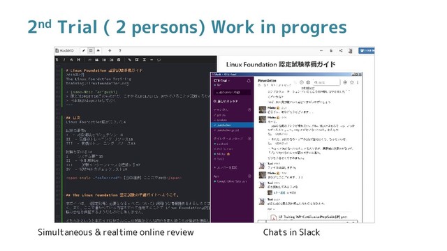 2nd Trial ( 2 persons) Work in progres
Simultaneous & realtime online review Chats in Slack
