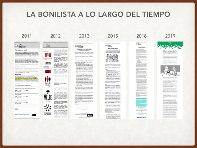 LA BONILISTA A LO LARGO DEL TIEMPO
2011 2012 2013 2015 2018 2019
