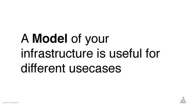 A Model of your
infrastructure is useful for
different usecases
Gareth Rushgrove
