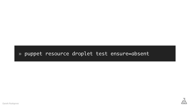 » puppet resource droplet test ensure=absent
Gareth Rushgrove
