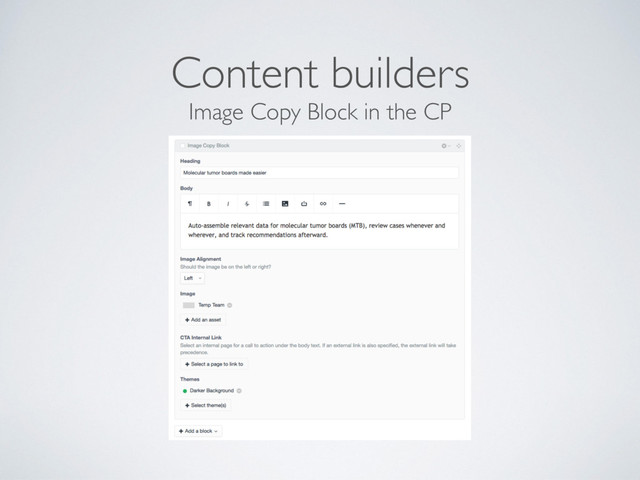Image Copy Block in the CP
Content builders
