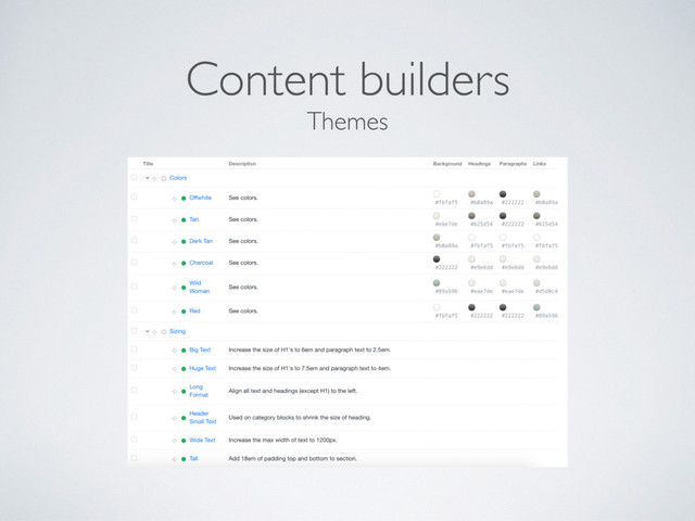 Themes
Content builders
