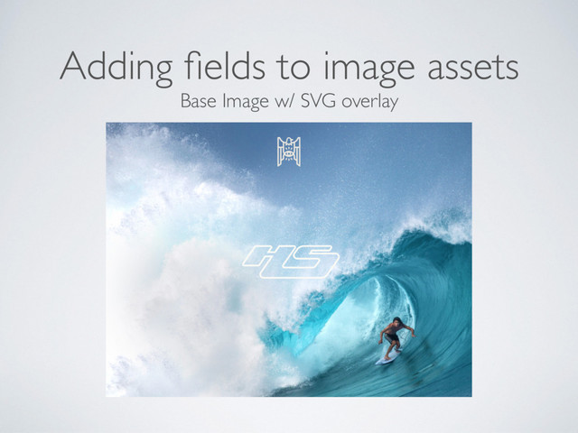 Base Image w/ SVG overlay
Adding ﬁelds to image assets
