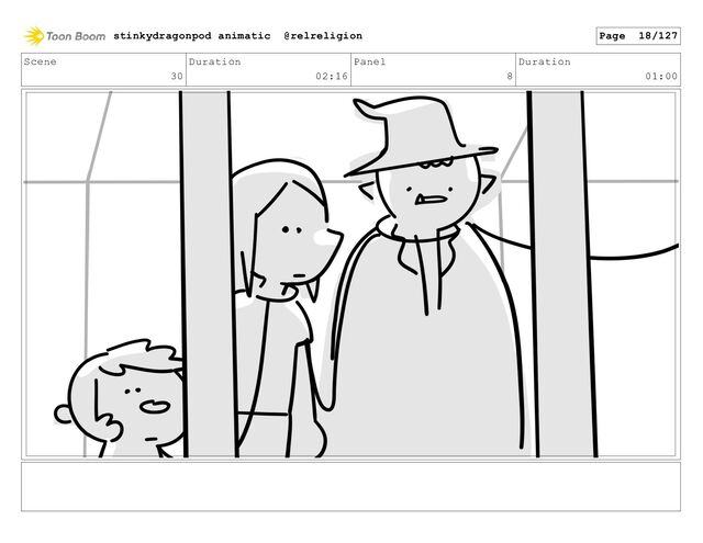 Scene
30
Duration
02:16
Panel
8
Duration
01:00
stinkydragonpod animatic @relreligion Page 18/127
