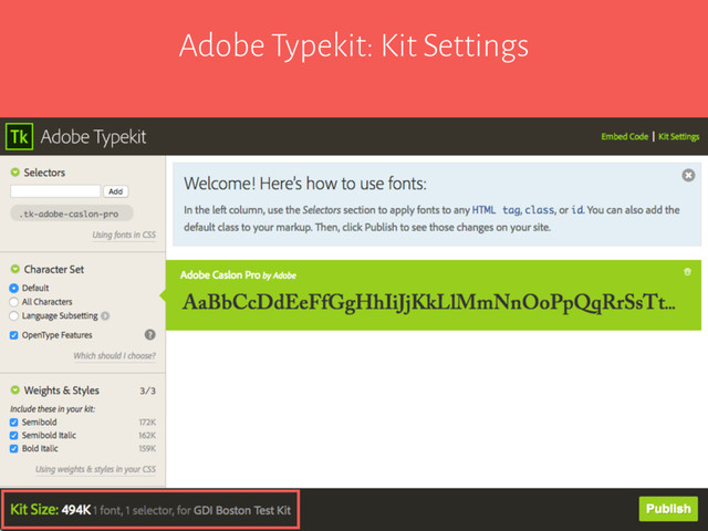 Adobe Typekit: Kit Settings
