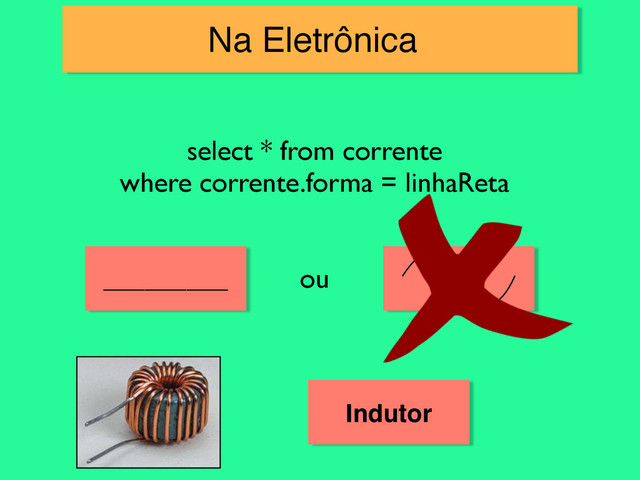 Na Eletrônica
select * from corrente
where corrente.forma = linhaReta
_________ ou
Indutor
