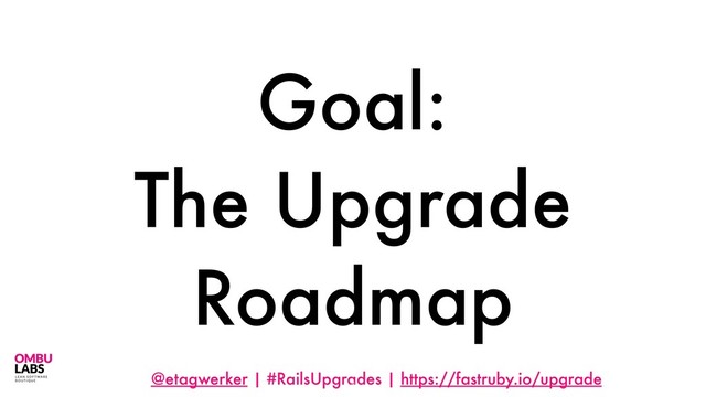 @etagwerker | #RailsUpgrades | https://fastruby.io/upgrade
Goal:
The Upgrade
Roadmap
4
