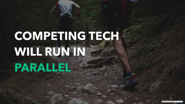 COMPETING TECH
WILL RUN IN
PARALLEL
Photo by David Marcu on Unsplash
