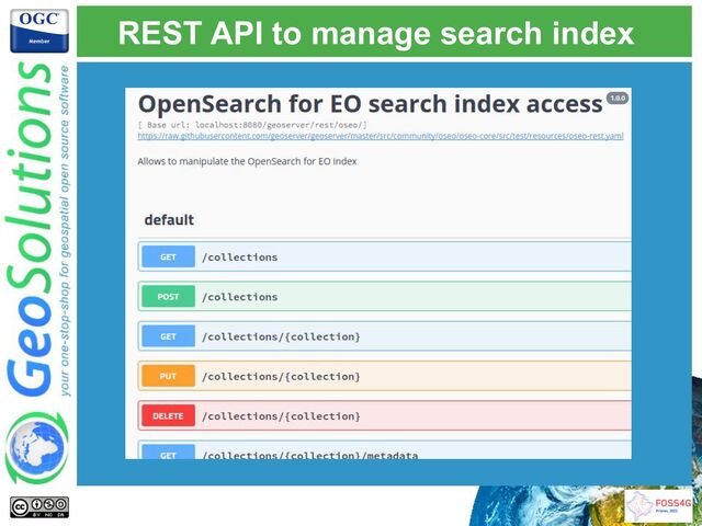 REST API to manage search index
Swagger documentation
