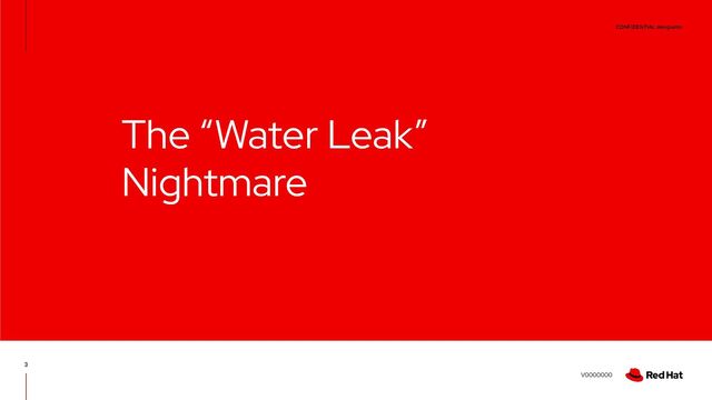 CONFIDENTIAL designator
V0000000
3
The “Water Leak”
Nightmare
