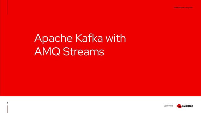 CONFIDENTIAL designator
V0000000
7
Apache Kafka with
AMQ Streams
