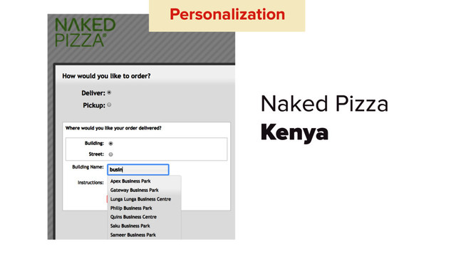 Naked Pizza
Kenya
Personalization
