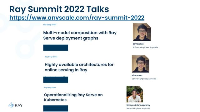 Ray Summit 2022 Talks
https://www.anyscale.com/ray-summit-2022
