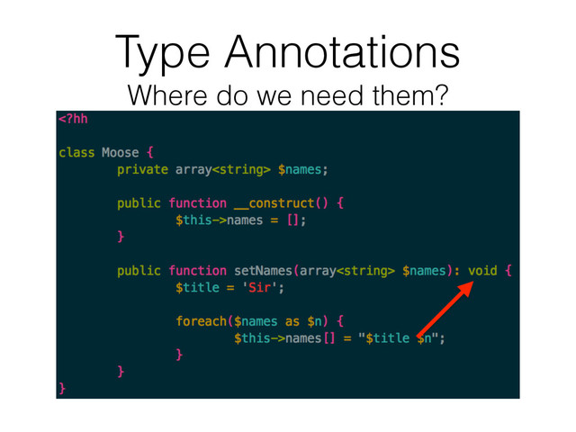 Type Annotations 
Where do we need them?
