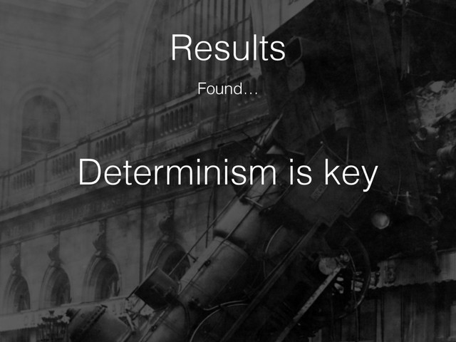 Determinism is key
Results
Found…
