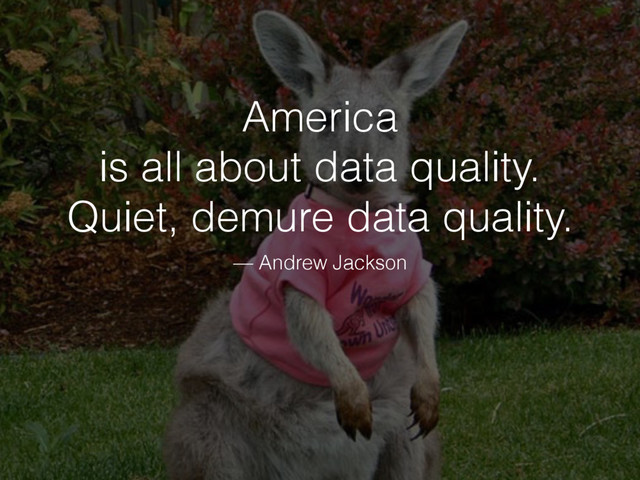 America
is all about data quality.
Quiet, demure data quality.
— Andrew Jackson
