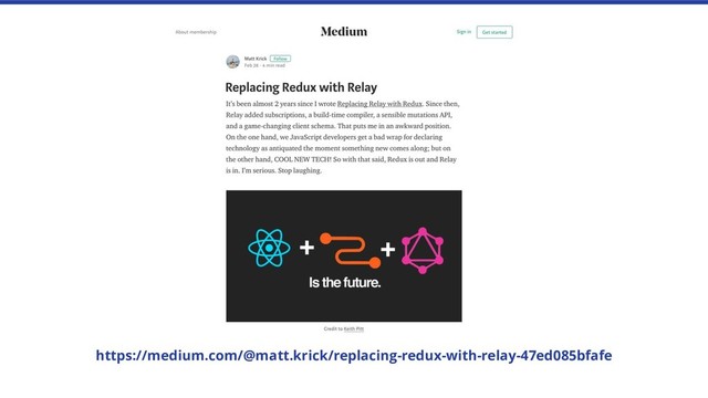 https://medium.com/@matt.krick/replacing-redux-with-relay-47ed085bfafe
