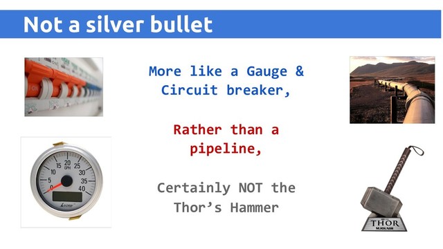 Not a silver bullet
More like a Gauge &
Circuit breaker,
Rather than a
pipeline,
Certainly NOT the
Thor’s Hammer
