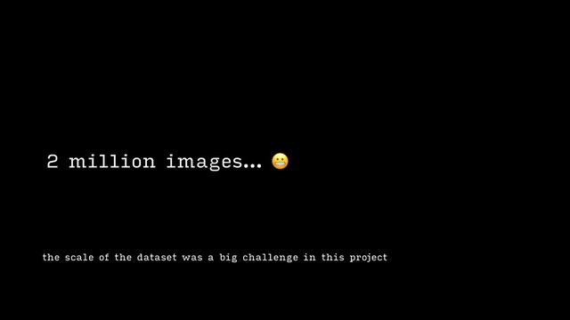 the scale of the dataset was a big challenge in this project
2 million images… 
