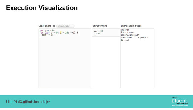 Execution Visualization
http://int3.github.io/metajs/
16
