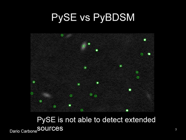 5
PySE vs PyBDSM
PySE is not able to detect extended
sources
Dario Carbone
