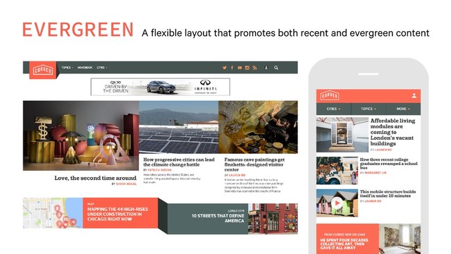EVERGREEN
A flexible layout that promotes both recent and evergreen content
