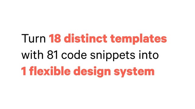 Turn 18 distinct templates
with 81 code snippets into  
1 flexible design system
