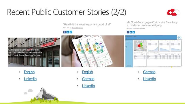 Recent Public Customer Stories (2/2)
• English
• German
• LinkedIn
• English
• LinkedIn
• German
• LinkedIn
