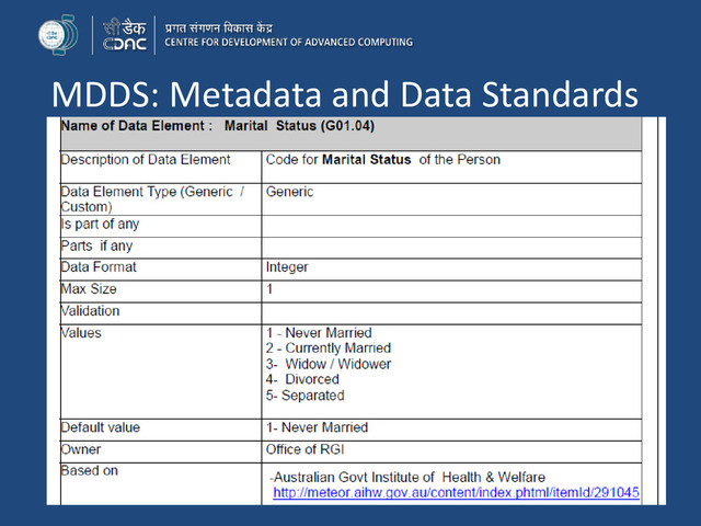 MDDS: Metadata and Data Standards
