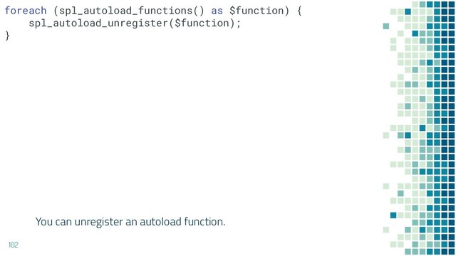 You can unregister an autoload function.
102
foreach (spl_autoload_functions() as $function) {
spl_autoload_unregister($function);
}
