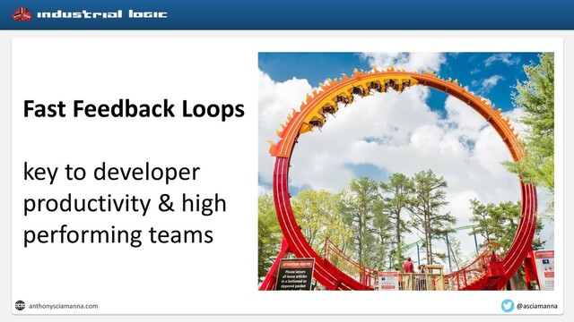 Fast Feedback Loops
key to developer
productivity & high
performing teams
anthonysciamanna.com @asciamanna
