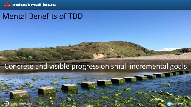 Mental Benefits of TDD
Concrete and visible progress on small incremental goals
@asciamanna
anthonysciamanna.com
