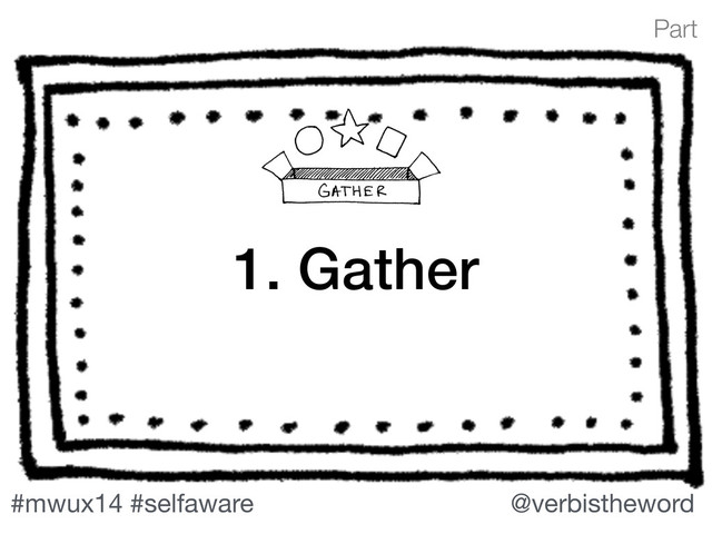 Part
#mwux14 #selfaware @verbistheword
1. Gather
