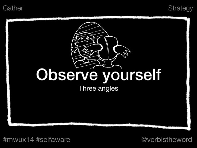 Strategy
#mwux14 #selfaware @verbistheword
!
Observe yourself
Three angles
Gather
