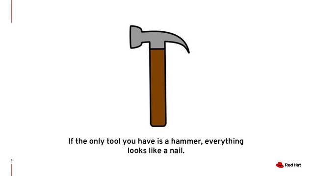 3
If the only tool you have is a hammer, everything
looks like a nail.

