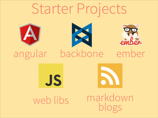 ember
backbone
angular
web libs markdown
blogs
Starter Projects
