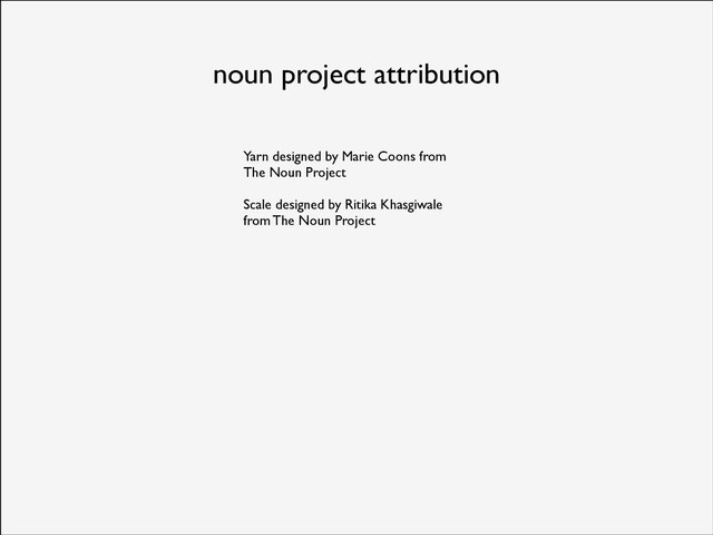 noun project attribution
Yarn designed by Marie Coons from
The Noun Project!
!
Scale designed by Ritika Khasgiwale
from The Noun Project
