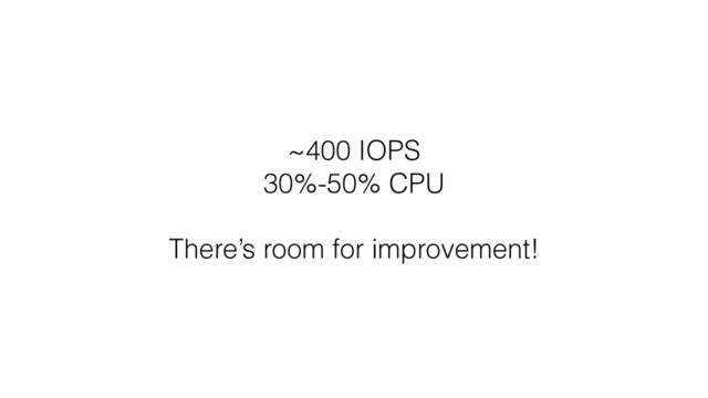 ~400 IOPS
30%-50% CPU
There’s room for improvement!
