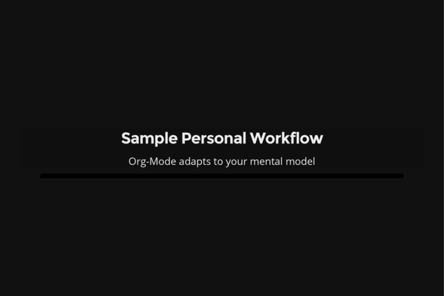 Sample Personal Workflow
Org-Mode adapts to your mental model
