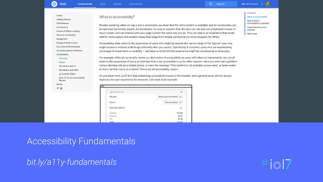 Accessibility Fundamentals
bit.ly/a11y-fundamentals
