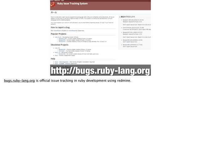 http://bugs.ruby-lang.org
bugs.ruby-lang.org is official issue tracking in ruby development using redmine.
