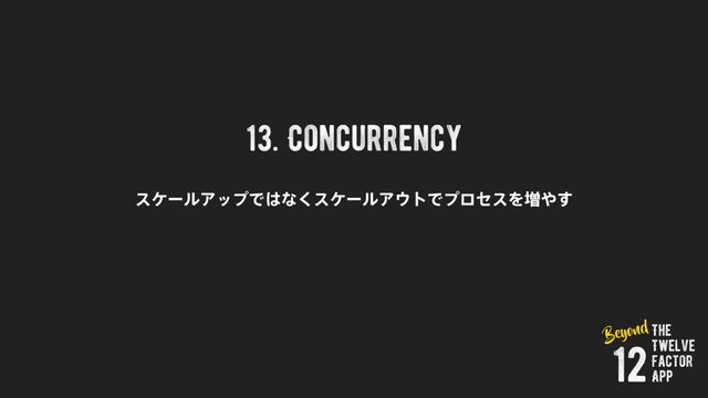 13. Concurrency
εέʔϧΞοϓͰ͸ͳ͘εέʔϧΞ΢τͰϓϩηεΛ૿΍͢
The
Twelve
Factor
App
12
Beyond
