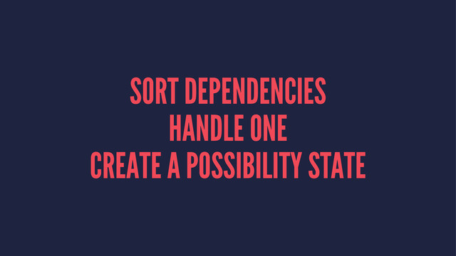 SORT DEPENDENCIES
HANDLE ONE
CREATE A POSSIBILITY STATE
