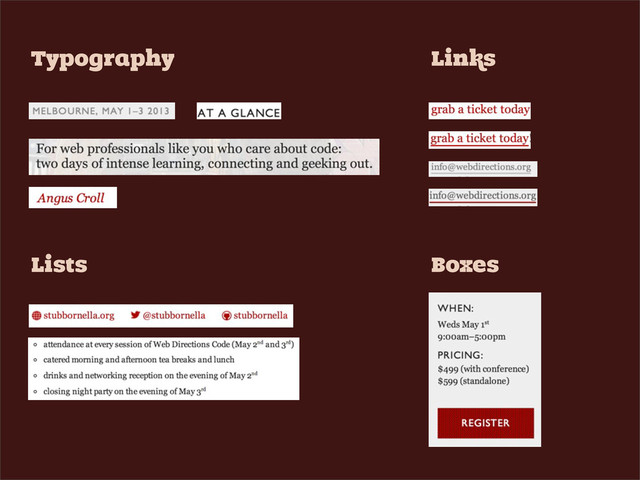 Typography Links
Lists Boxes
